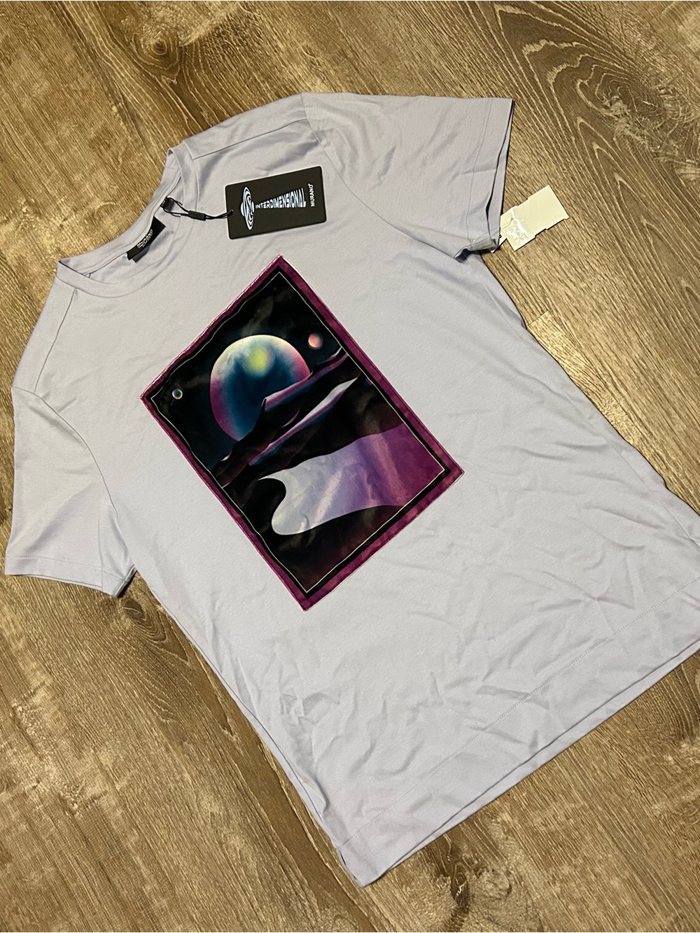 Murano Light Lavender Graphic Tee with Cosmic Planet Print